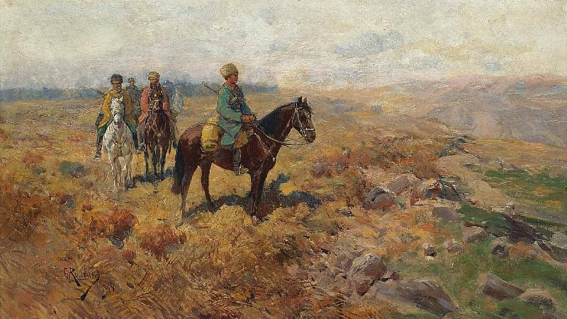 Franz Roubaud Horsemen in the hills oil painting picture